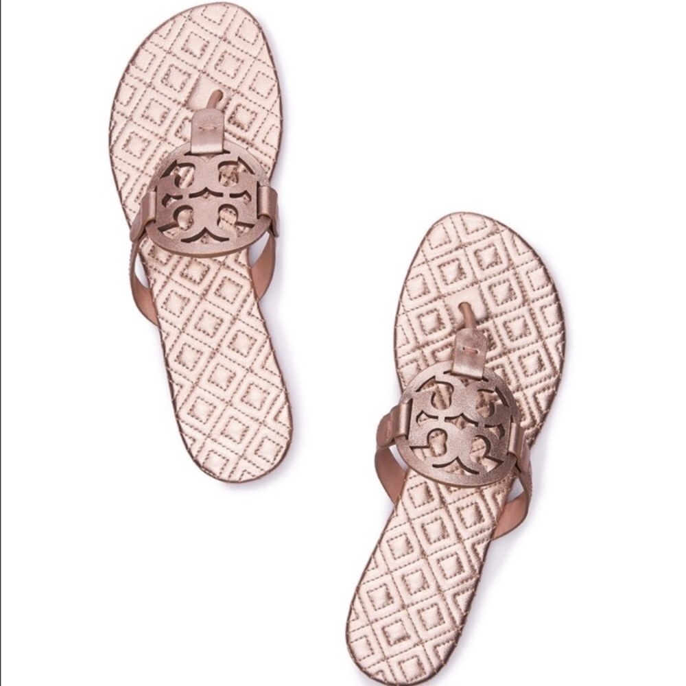 Tory Burch Quilted Miller Marion Sandals Rose Gold